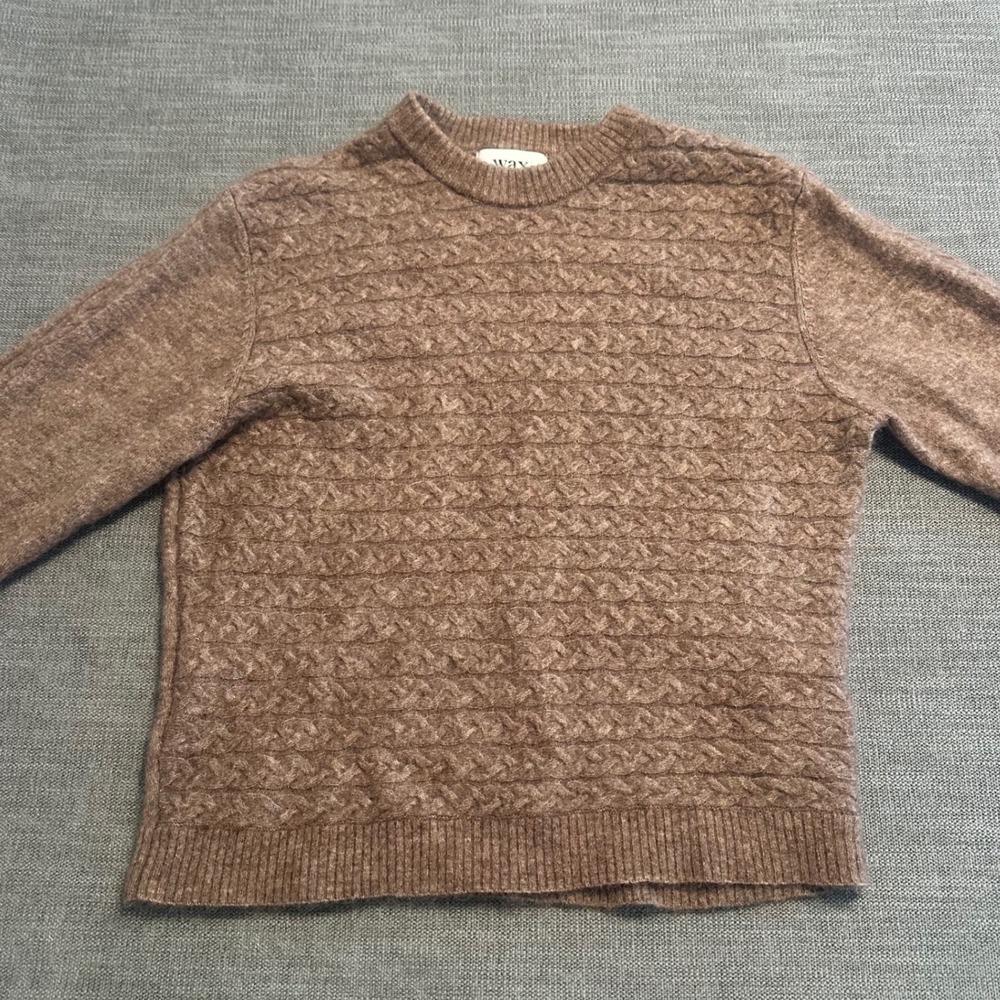Wax London Cable Knit Sweater Men's  Medium Brown  Crew Neck Textured